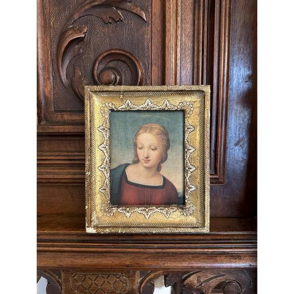 Italian Vintage Reproduction of Raffaello Madonna Small Print on Silk - Picture 4 of 4